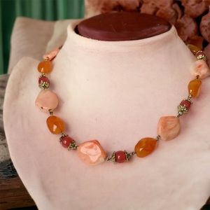 Orange Plastic Beaded Vintage Necklace Costume Jewelry